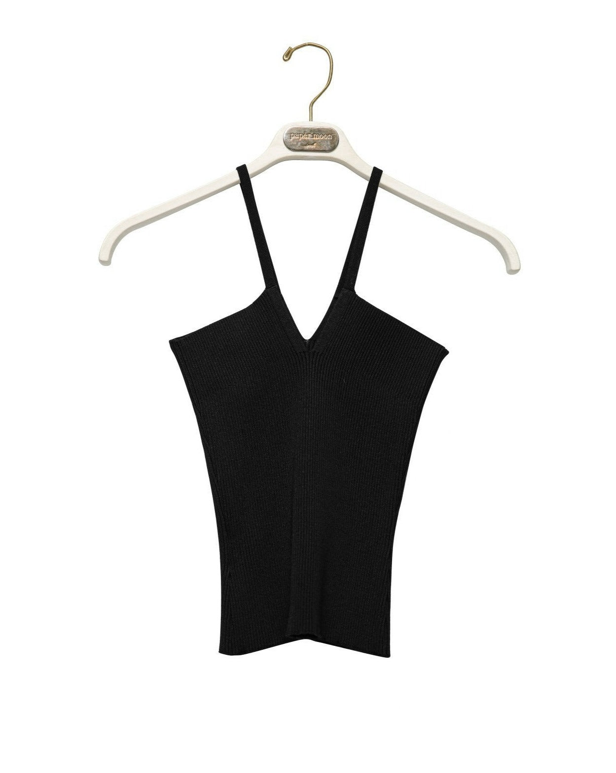 【PAPERMOON ペーパームーン】SS / V - Line Strap Ribbed Knit Sleeveless Top