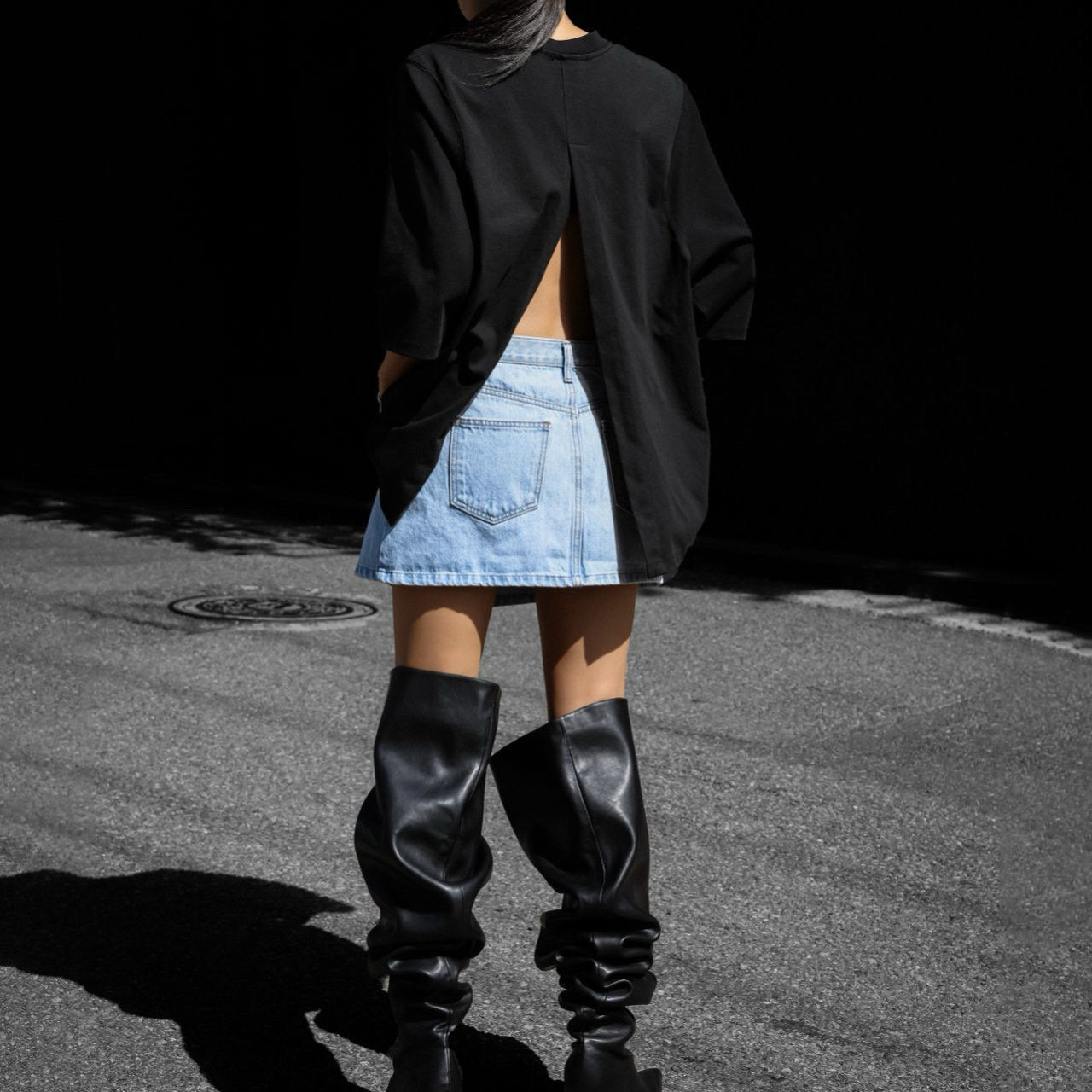 【PAPERMOON ペーパームーン】SS / Washed Blue Denim Zipped Up Wrap Mini Skirt