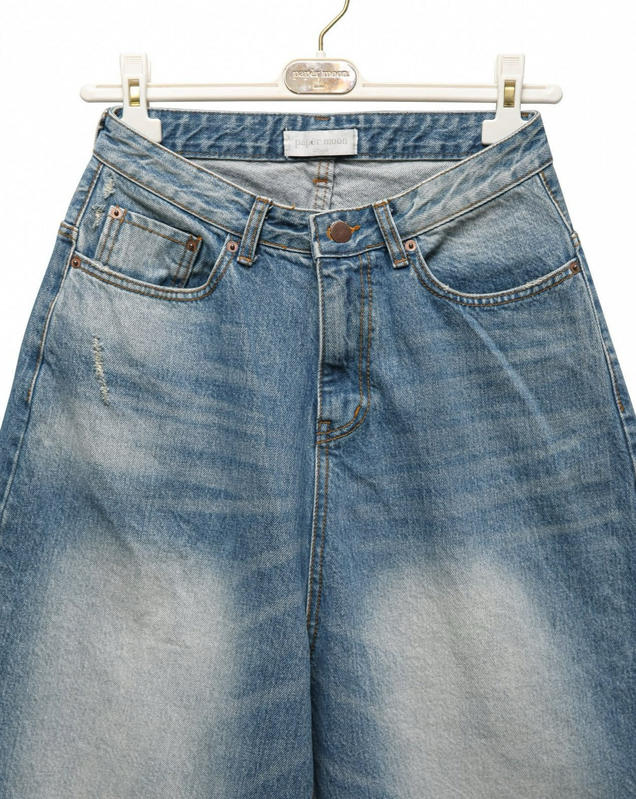 [PAPERMOON] SS / Vintage Blue Distressed Damage Wash Wide-Leg Jeans