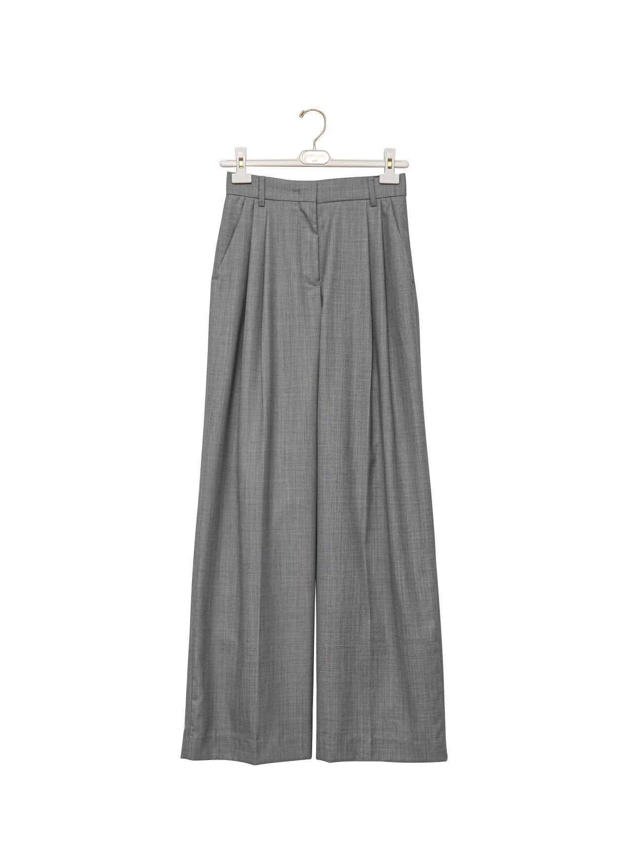 [PAPERMOON] SS / Sharkskin Fabric Pin Tuck Set Up Wide Trousers