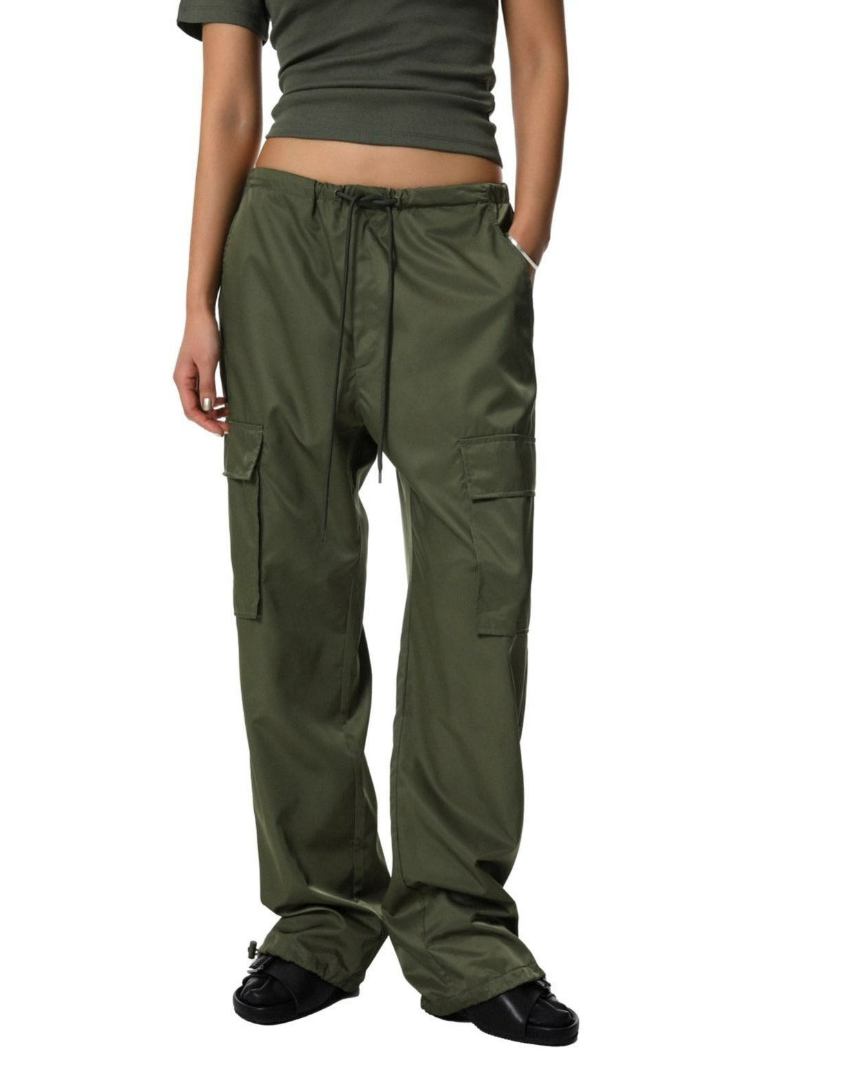 [PAPERMOON] SS / Nylon Drawstring Cargo Pocket Trousers