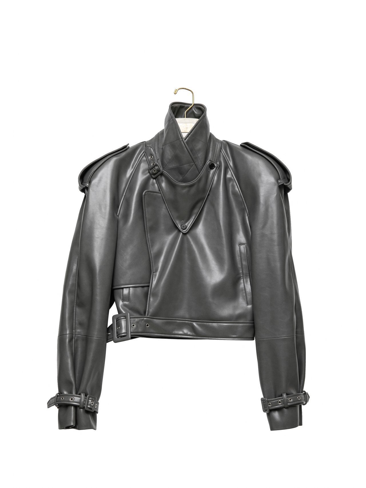 【PAPERMOON ペーパームーン】AW / Belted Buckle Detail Chunky Cropped Leather Trench Jacket