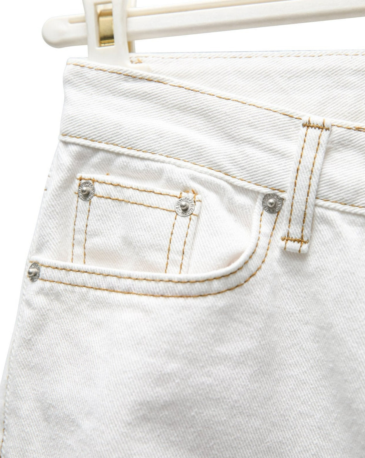 【PAPERMOON ペーパームーン】SS / Front Maxi Vintage Damage Detail White Straight Denim Jeans