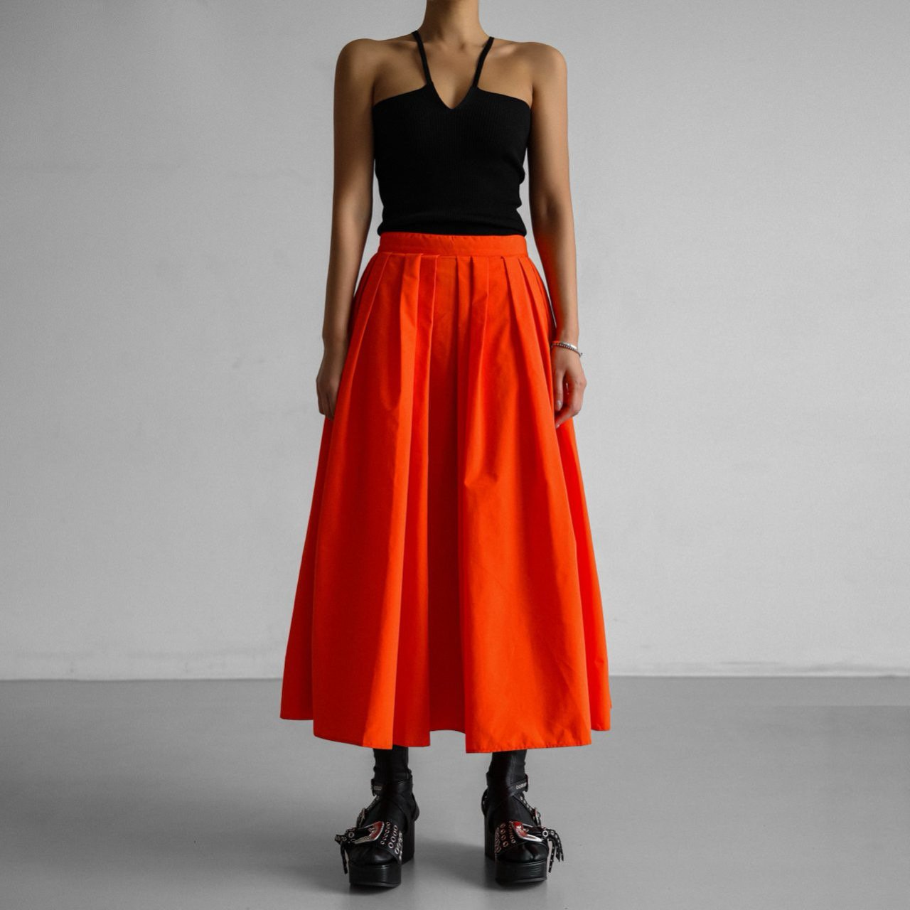 【PAPERMOON ペーパームーン】SS / High Waist Pleated Detail Volume Flared Skirt