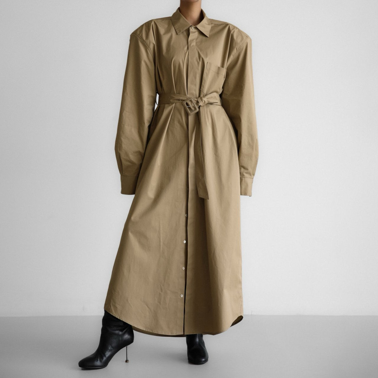 【PAPERMOON ペーパームーン】SS / Trench Belted Detail Button Down Maxi Shirt Dress